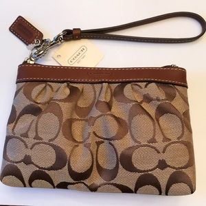 NWT Coach Signature Khaki/Brown Wristlet